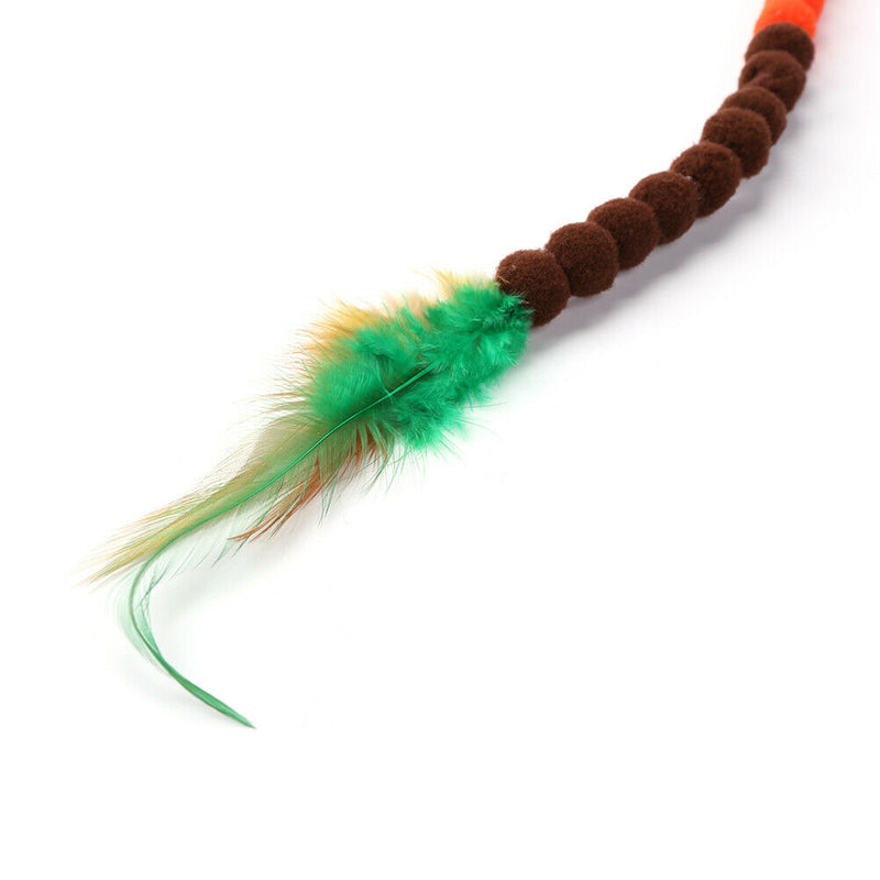 Cat Teasing Stick Colorful Pompom Feather Wand Fun Pet Teaser Rod Toys (05)