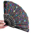 Rainbow color Christmas Dance Fan Peacock Pattern Folding Embroidered Gift fa 3C