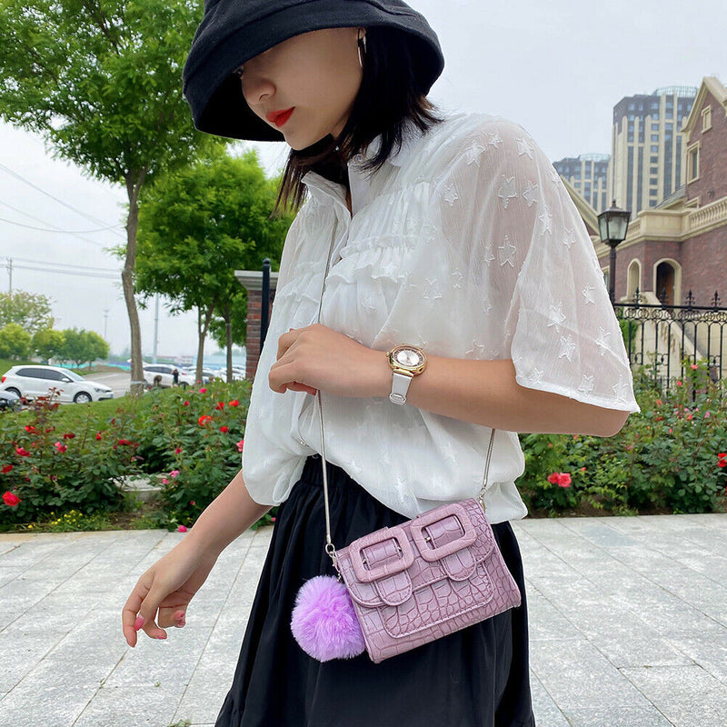 Women Mini Messenger Bags Alligator PU Retro Chain Shoulder Purse (Purple)