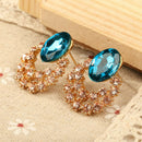 Luxury Jewelry Marine Blue Crystal Hollow out Rhinestone Ear Studs Earrings