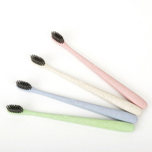 4X Wheat Straw Bamboo Charcoal Soft Toothbrush Hygiene Eco-Friendly Oral Clea Cy