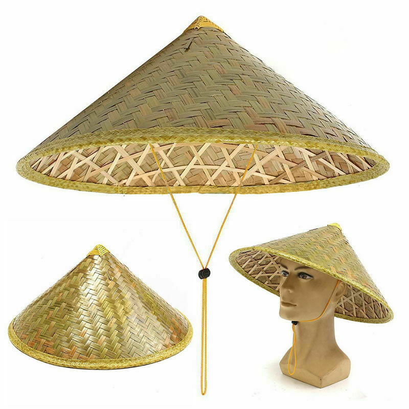 Oriental Vietnamese Chinese Asian Straw Cone Shaped Fishing Rice Bamboo Hat B3U0
