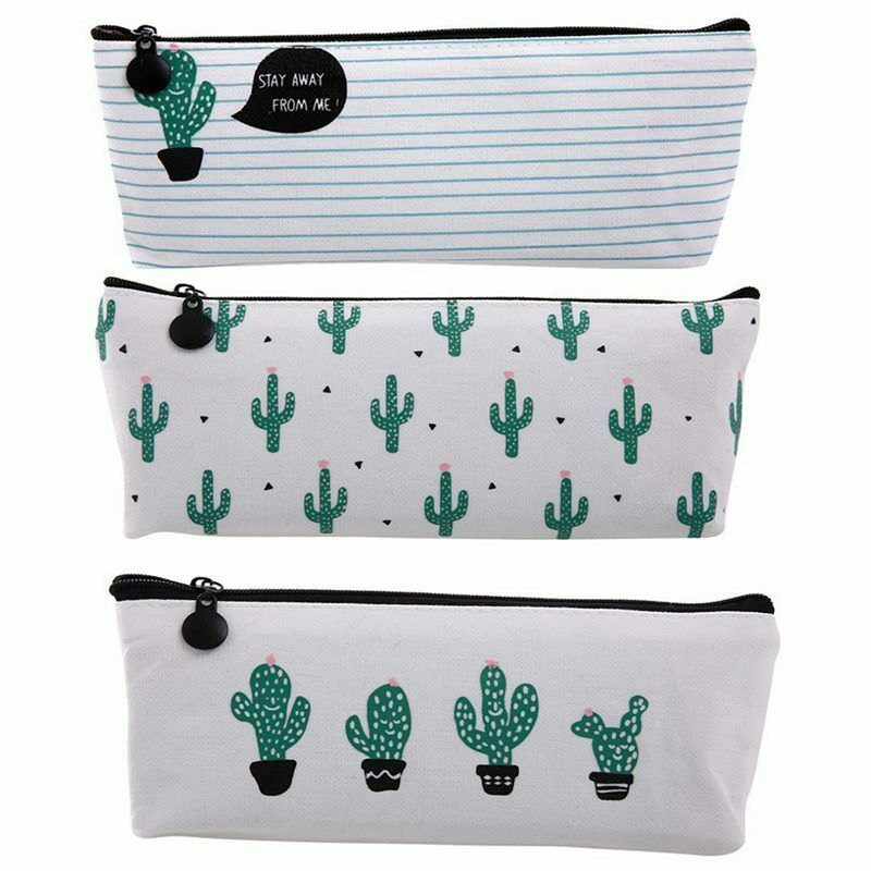 Cactus Pastoral Bandage Canvas Pencil Case Box Makeup Bag Set of 3 H9K1