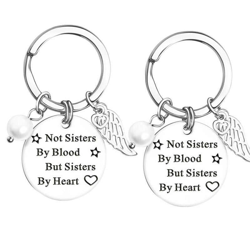 2Pcs 'Not Sisters by Blood but Sisters by Heart' Keyring Stainless Keychain