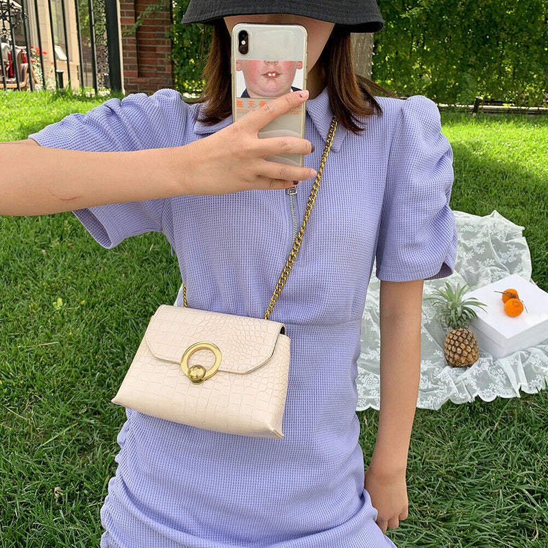 Alligator Leather Chain Shoulder Bag Women Purse Crossbody Pouch (White)