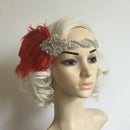 Women Diamante Red Feather Flapper 1920s Head Band Great  Headpiece