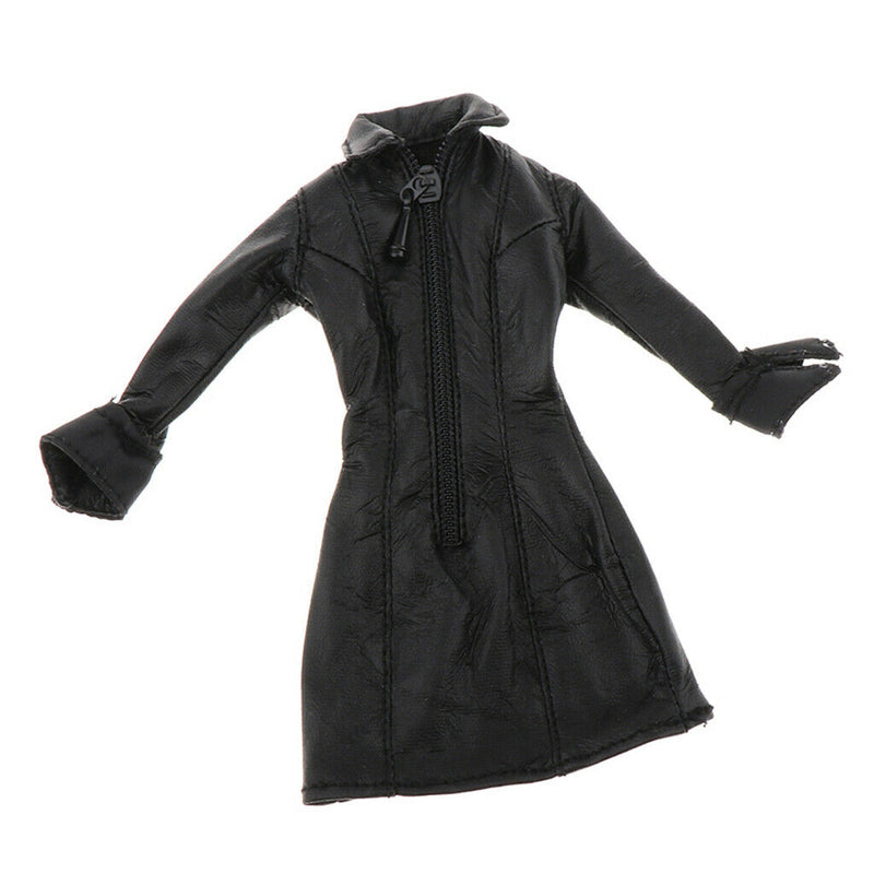 Female Clothing 1/12 Women Black Long Leather Coat for Scarlet