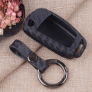 Rubber Carbon Fiber Flip Car Key Case Protector Chain Fit For Audi A3 2013-2019