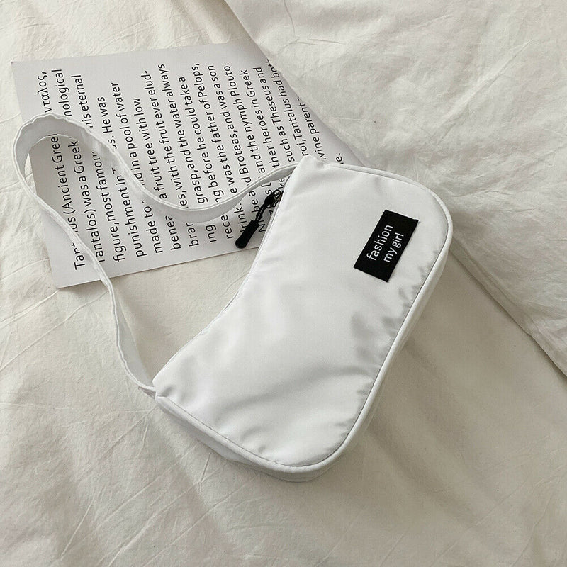 Casual Nylon Women Handbag Totes Female Zip Underarm Shoulder Bag (White)
