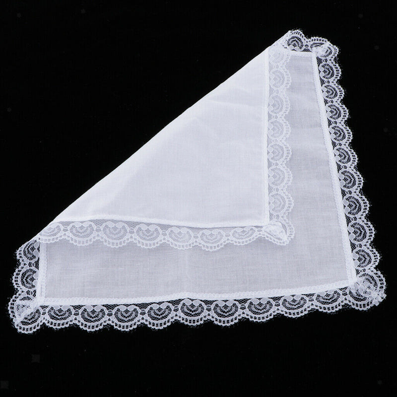 5pcs Lady Cotton Handkerchiefs Lace Trim White Hanky Kerchief  Square