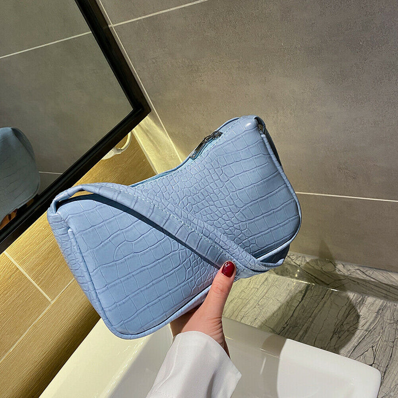 Retro Alligator PU Leather Handbag Women Casual Totes Shoulder Bag (Blue)