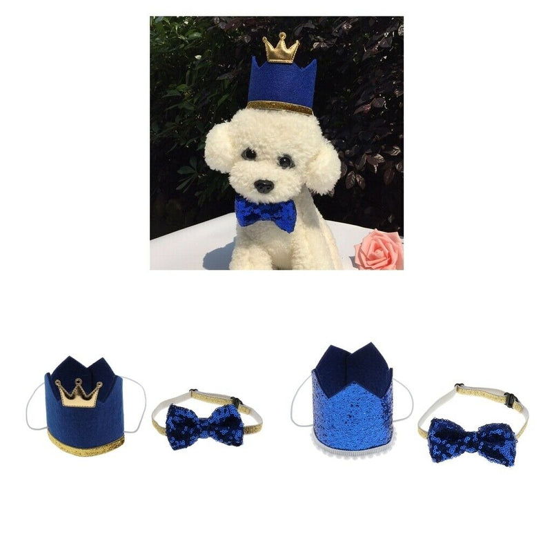 2x Dog Cat Bow Tie Dogs Cats Party Crown Hat & Bowknot Birthday Headwear