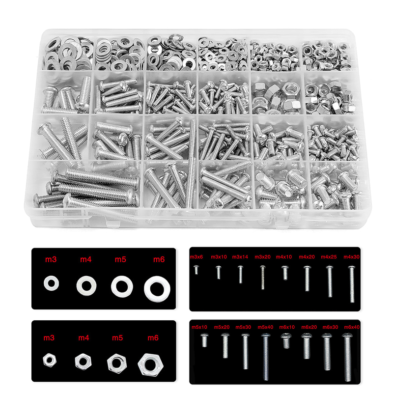 M3/M4/M5/M6 Galvanized Flat Screw Cross Head Bolt Nuts Washers Set Kit