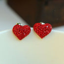Crystal Red Heart Stud Earrings Jewellery for Women Fashion Wedding Earrings