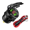 Quick Charge Car Charger Socket QC3.0 Socket LED Voltmeter Boat Black+Red