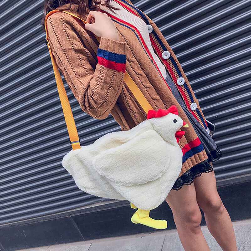Women Messenger Bag Cartoon Chicken Casual Shoulder Bag Cute Girl Plush Handb BX