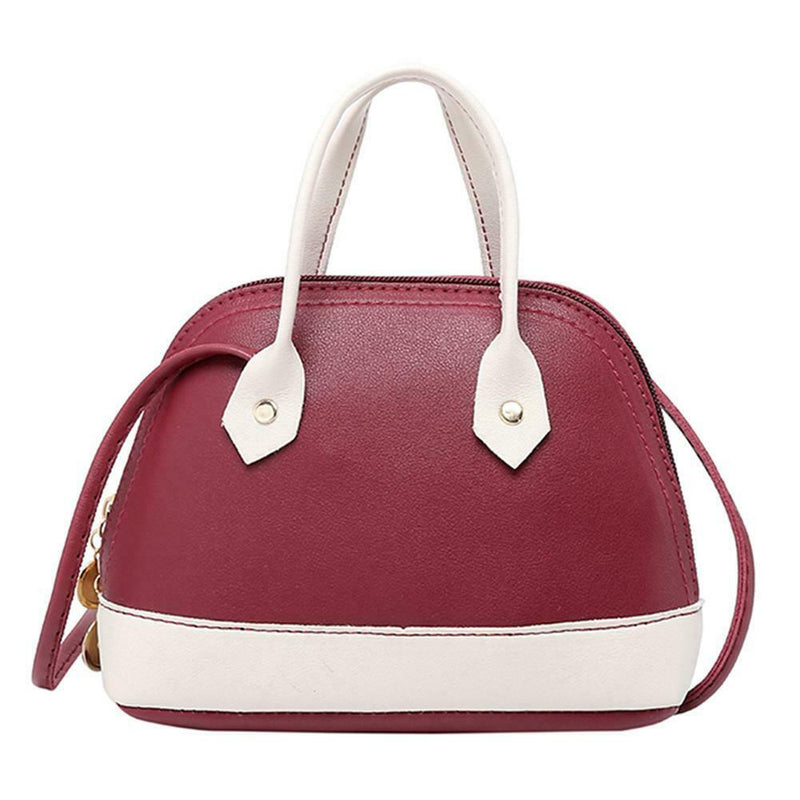 Shoulder Handbags Women Leather Shell Hit Color Crossbody Bags (Wine Red)