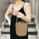 Straw Weaving Shoulder Bucket Handbags Women Top-handle Bags (Light Brown) A
