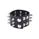 Three Row Spikes Rivet Stud Wide Cuff PU Leather Punk Gothic Rock BraceletTO
