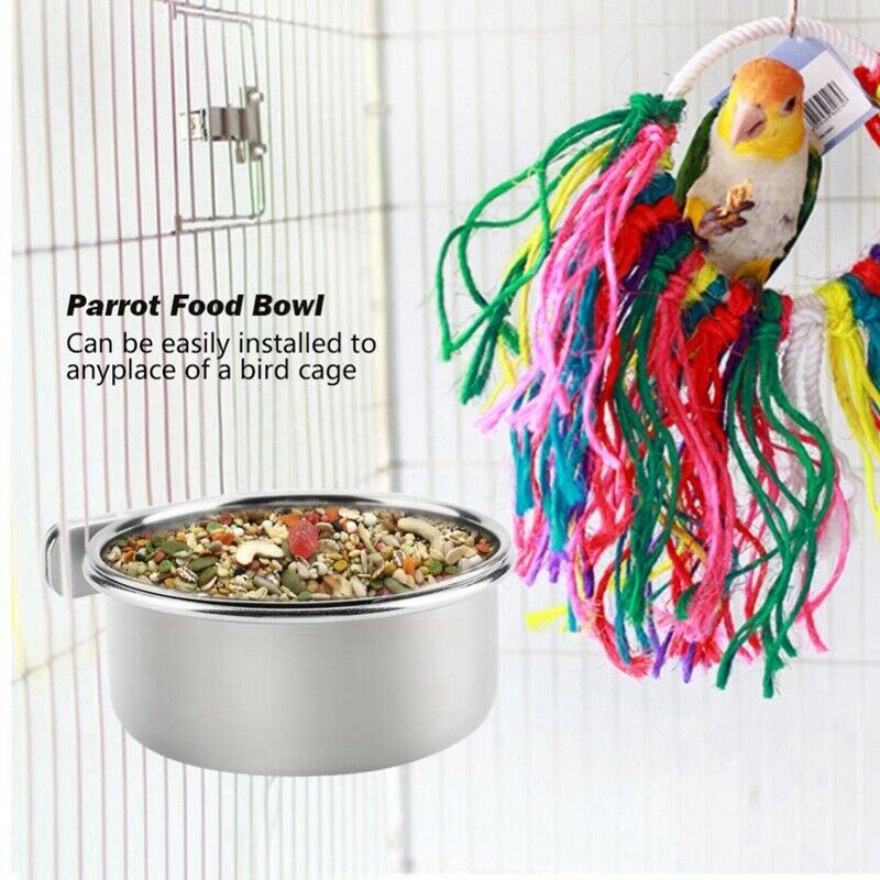 Parrot Feeding Cup Bird Food Dish Stainless Steel Parrot Feeder with Cage P