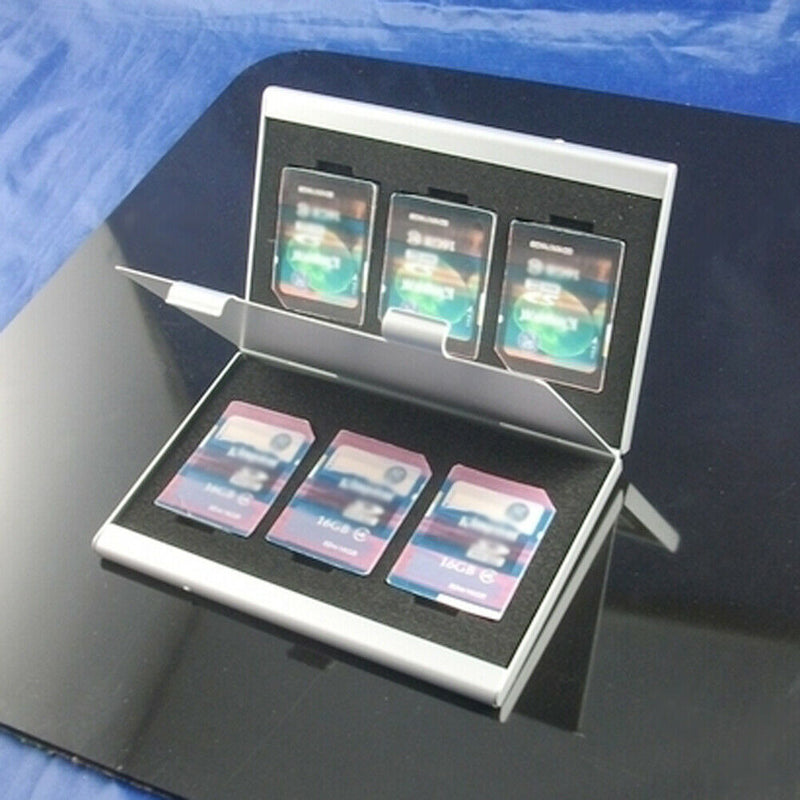 Metal Aluminum Memory Card Protecter Box Storage Case Holder 6x SD/SDHC/MMC A