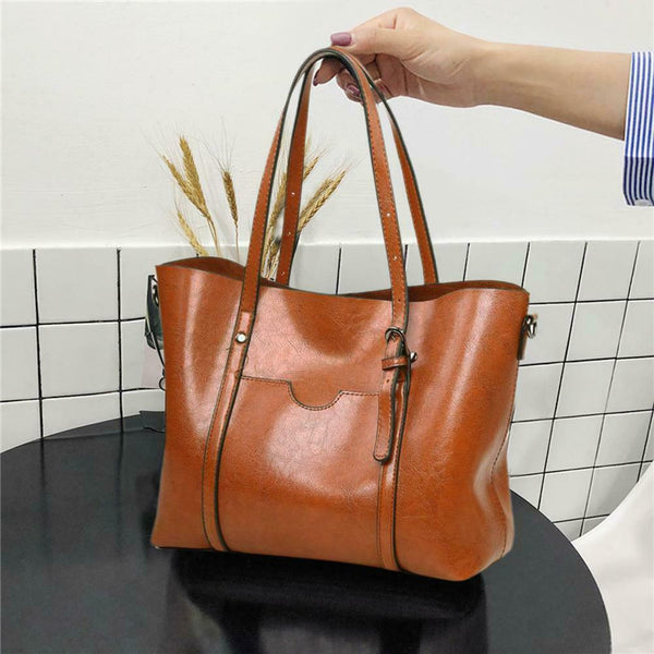 Women Leather Shoulder Crossbody Bag Large Capacity Handbag (Light Brown) A#S