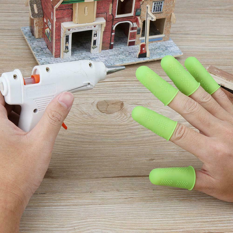 Anti-slip Hot Glue Gun Finger Caps Silicone Finger Cover Sleeve (Green 5pcs