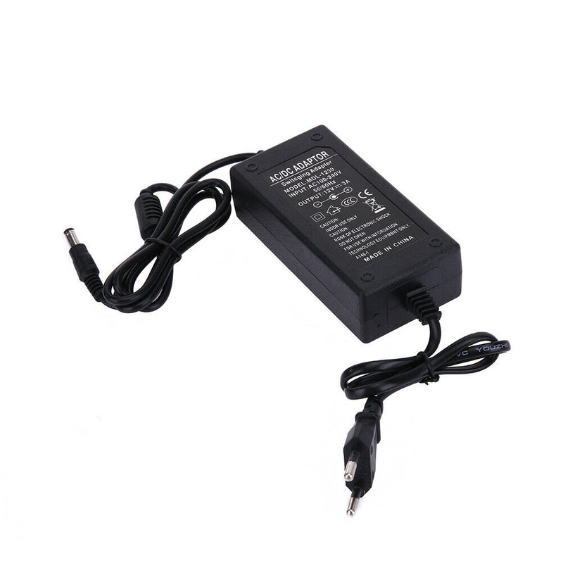 12V 3A AC to DC Power Adapter Dual Cable Converter Universal 5.5x2.1-2.5mm
