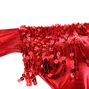 Womens Glitter Sequin Tassel Halter Crop Top Latin Belly Dancing Bra Top Red
