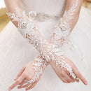 Crystal White Lace Bridal Glove Wedding Party Pageant Long Gloves Fingerless FT
