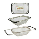 Stainless Kitchen Adjustable Colander Strainer Over The Sink Nonslip Handles