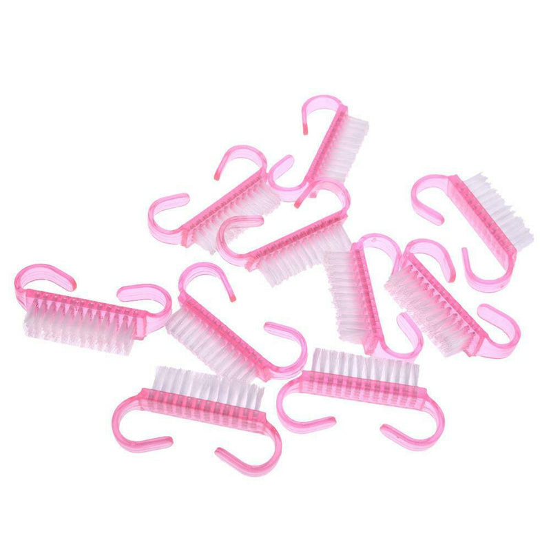 10pcs Nail Cleaning Brushes Pink Plastic Handle Dust Remover Manicure Tools A