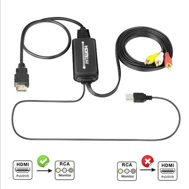 1 Pcs 1.8M (6.1ft) 1080P HDMI to AV Converter 3RCA CVBS Converter Adapter