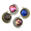 30pcs/set Moon Rotation Double Sided  Round Pendant Trays Glass Cabochon BaseOZ