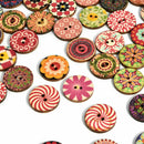 50Pcs Flower Picture Wood Button 2 Holes Mixed Color Apparel Sewing DIY Craft AU