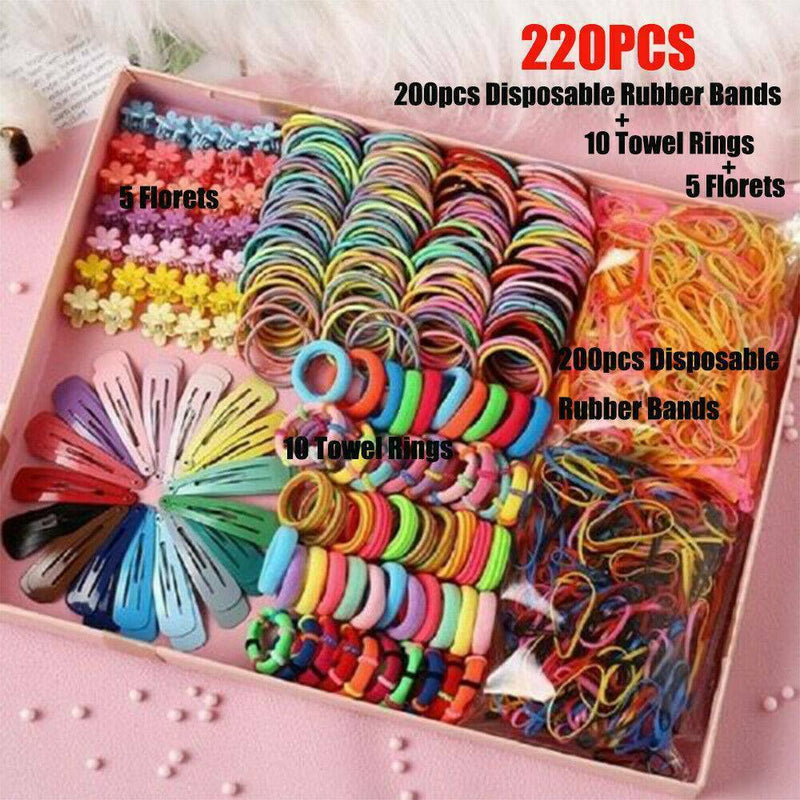 220Pcs Ladies Girls Hair Clips Rope Ponytail Holder Kids Hair Accessories