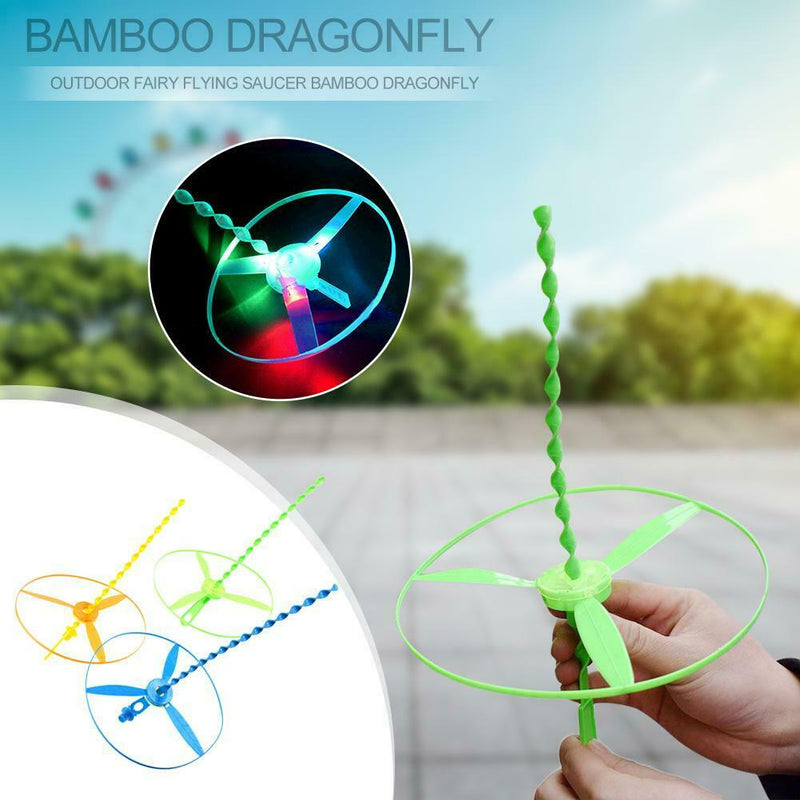 Outdoor Fairy Flying Saucer Bamboo Dragonfly Helicopters Toys w/Light (1pc)