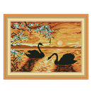 11CT Swan Sunset Stamped Cross Stitch DIY Embroidery Kits for Beginners Kids