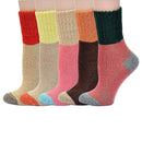 5 Pairs Women Rabbit Wool Socks Splicing Color Winter Thick Mid-calf Socks