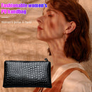 Retro Crocodile Leather Women Clutch Bag Zipper Purse Solid Handbag (Black)
