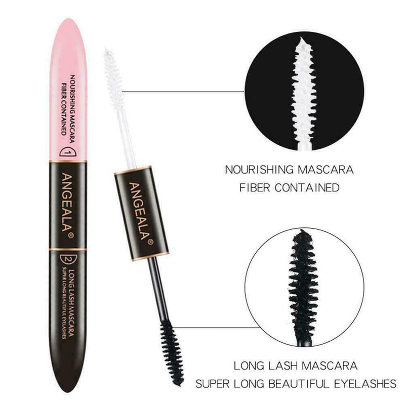 2 IN 1 Black Waterproof Mascara Volume 4D Silk Fiber Lash Color Make-up Eas Z6C8