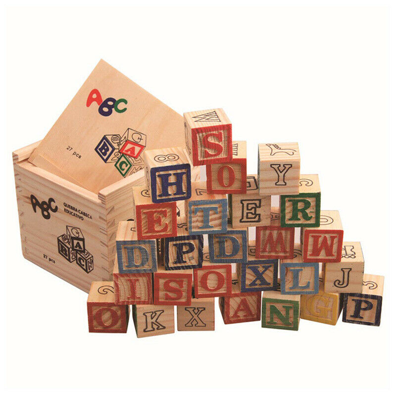 27 Pcs Children Wood Alphabet Blocks Letters Stacking Toys Building Blocks  E2R4