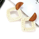 Rattan Earrings Handmade Straw Woven Braid Round Drop Earrings Lightweight