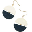 Small Fresh Matching Wood Semi-Circular Stitching Stud Earrings Navy F8P4
