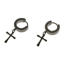 Men Women's Stainless Steel Cross Crucifix Dangle Hoop Huggie Earrings Black