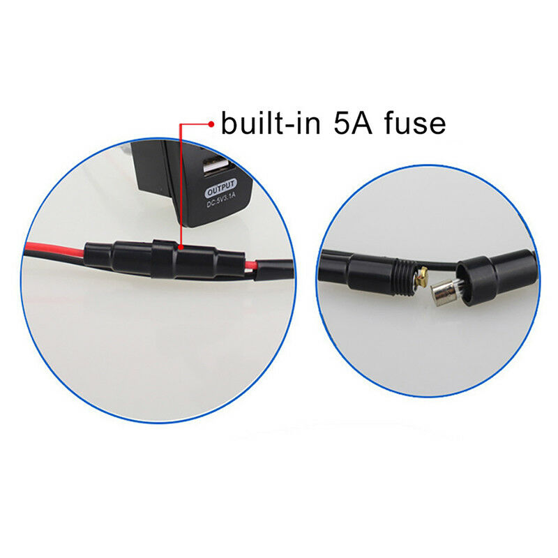 Dual USB Car 2A Charger Socket Splitter Cigarette Power 12V-24V with Wire FuseJR