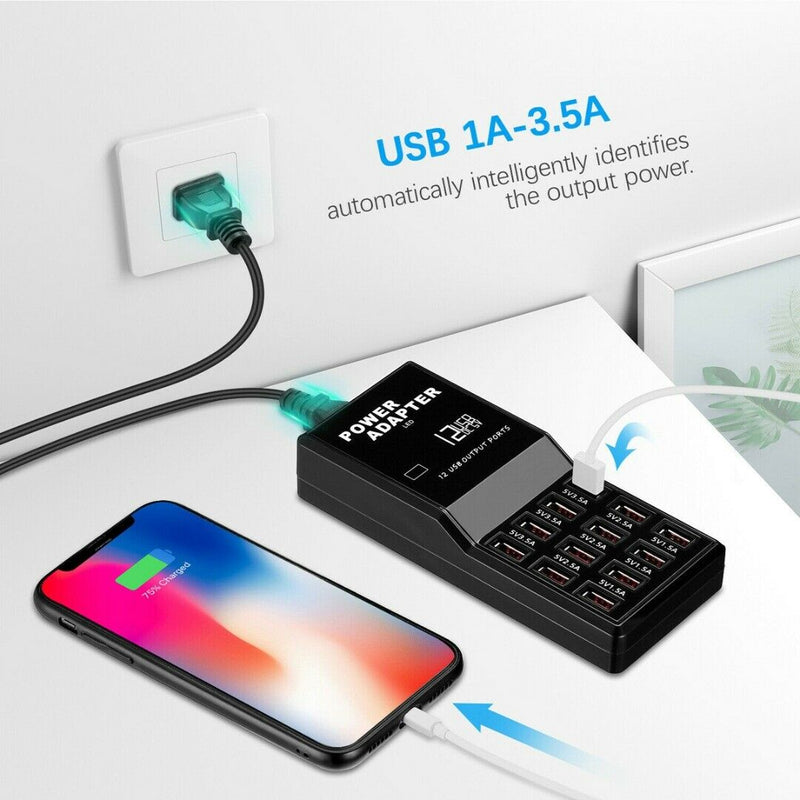 Multi Port USB Charger 12 Ports AC Adapter Travel Wall Hub Charging Station US