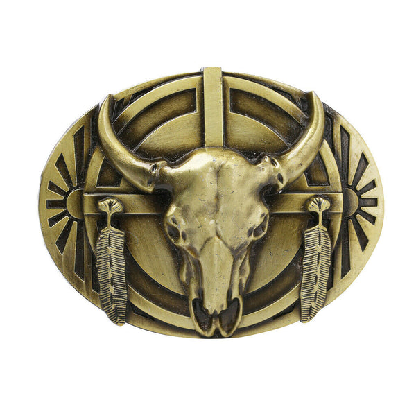 Retro Rodeo Western Cowboy Belt Buckle Engraved Bull Head Jeans Belt Decor