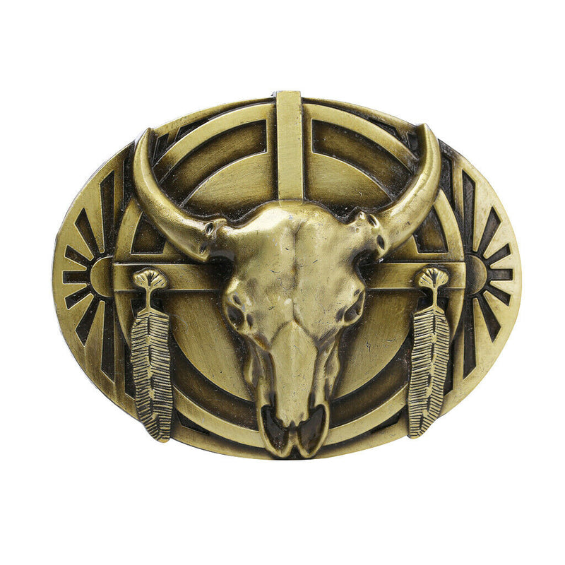Retro Rodeo Western Cowboy Belt Buckle Engraved Bull Head Jeans Belt Decor