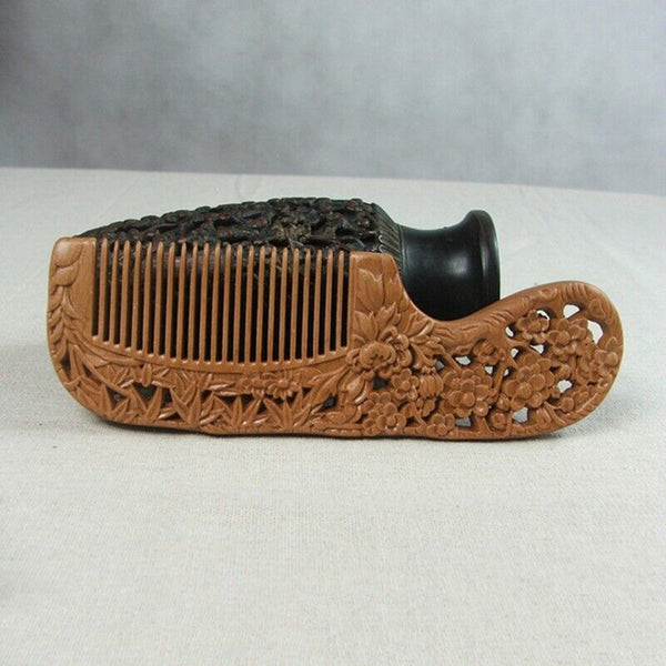 Handmade Comb Plum Blossoms Orchid Bamboo Chrysanthemum Carving Natural Pea U6Q7